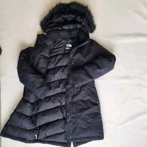 North Face Hyvent Long Parka Black Down Black Fur Womens Coat